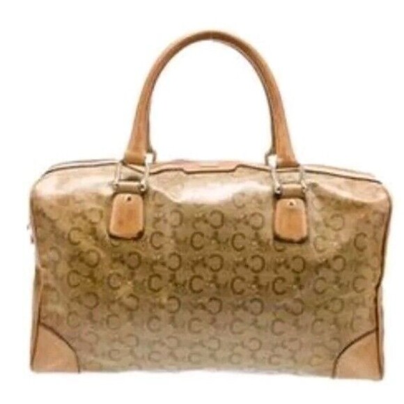 Vintage CELINE Boston Weekend Bag Coated Canvas & Leather Macadam  Tan Large - Picture 1 of 12